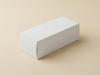 Clean white product box mockup on neutral beige background simple design with soft lighting minimalist style creating a versatile presentation template