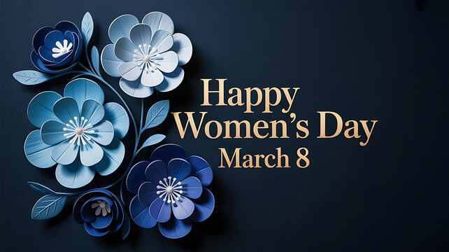 Happy women's day march 8 celebration with blue flowers