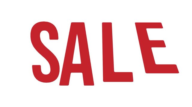 Sale text motion with seesaw effect in bold red font on isolated white background for retail promotion discount marketing and commercial advertising