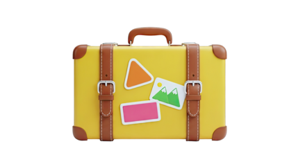 Yellow suitcase with travel stickers