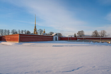 Peter and Paul Fortress from the  Kronversky Bayou on a frosty winter morning, St. Petersburg, Russia