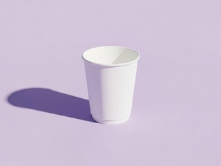 Clean white paper cup mockup on solid purple backdrop with hard shadows showcasing minimal design and soft textures perfect for branding