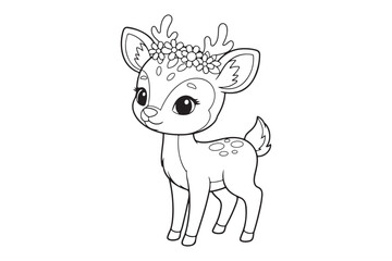 Deer realistic style  coloring book, Se t of deer outline  coloring page 