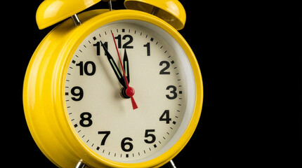 An alarm clock showing 5 minutes to 12 symbolizes a deadline and time pressure.