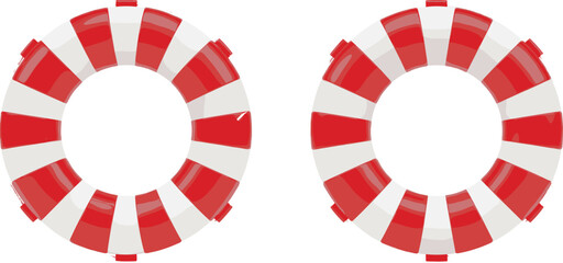 Isometric Lifebuoy Ring Vector Illustration Set Showing Red and White Rescue Float for Water Safety Concepts © Prodip