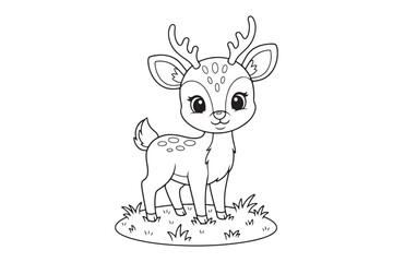 Deer realistic style  coloring book, Se t of deer outline  coloring page 