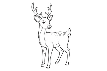 Deer realistic style  coloring book, Se t of deer outline  coloring page 