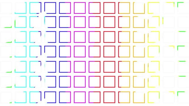 Colorful abstract background grid pattern of thin hollow squares in rainbow gradient colors. Video aesthetic background