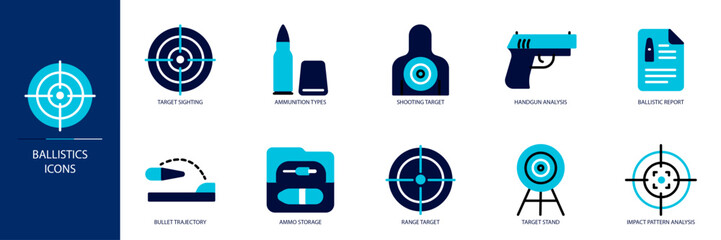 Ballistics Blue Colored Outline Icon Set