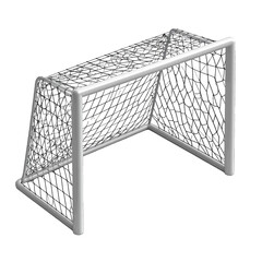 Portable Soccer Goal Net White Frame With Black Mesh Against A White Background Isolated Studio Shot