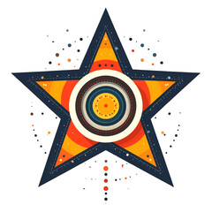 Abstract Geometric Starburst Design with Concentric Circles and Scattered Particles in Warm Tones