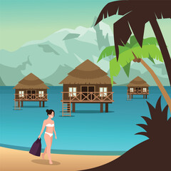 Maldives beach with women vector