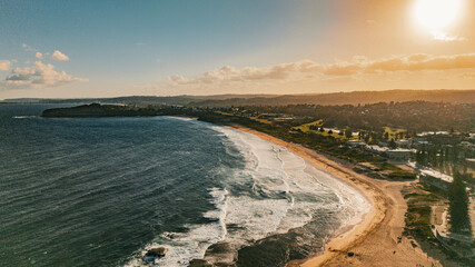 Aerial view of Mona Vale Beach, Northern Beaches NSW, Sydney, Australia. Suburbs and ocean. © Amanda