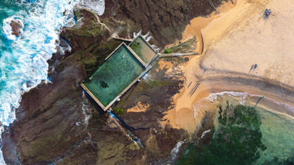 Aerial view of Mona Vale Beach, Northern Beaches NSW, Sydney, Australia. Suburbs and ocean. © Amanda