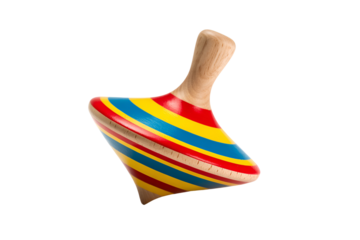 Colorful wooden spinning top toy isolated on transparent background