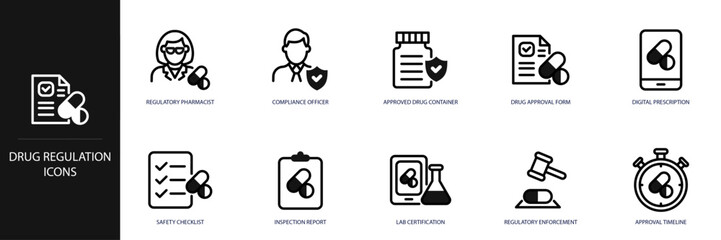 Drug Regulation Line Icon Set