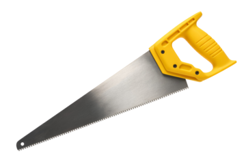 Yellow hand saw tool isolated on transparent background
