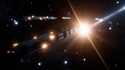 Fototapeta premium Futuristic Robotic Freighters Transferring Resources in Deep Space Near Asteroids with Stunning Gigapixel Detail