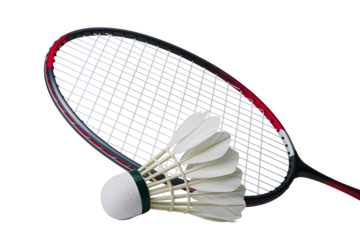 Badminton racket and shuttlecock isolated on transparent background