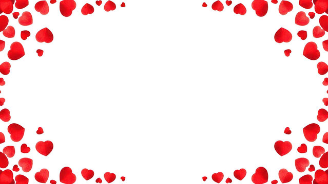 Red hearts bordering a transparent background isolated on transparent background