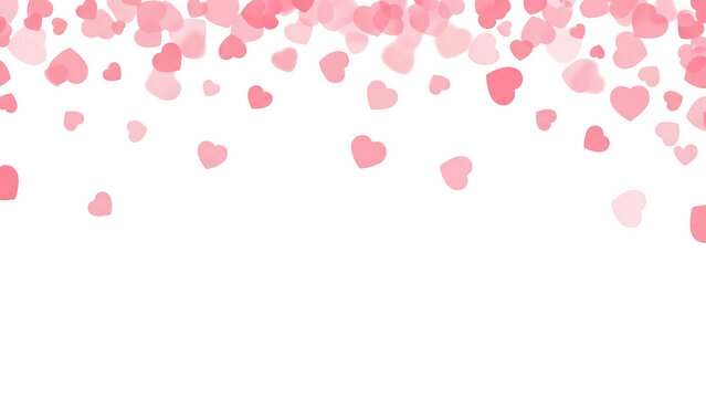 Pink hearts falling from top, isolated on transparent background