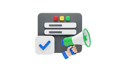 3D Icon: Megaphone, Checklist, and Progress Bars