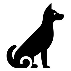 Black silhouette of a slender, alert dog sitting with its tail curled on a white background