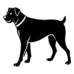 Black silhouette of a standing dog with a collar and stylized highlights animal