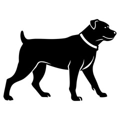 Black silhouette of a walking dog with a collar and stylized highlights animal