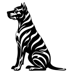 Stylized black and white illustration of a sitting dog with tribal markings image photo
