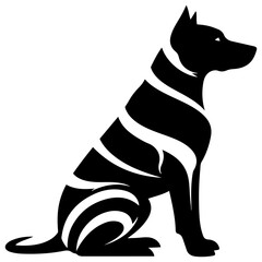 Sitting Dog Silhouette with Bold Black and White Abstract Tribal Stripes Pattern image photo