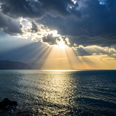 Sunbeams over the Ocean - A Moment of Serenity and Light.