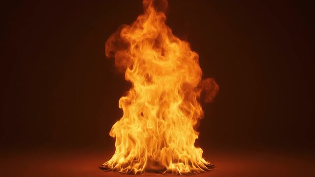 Powerful bright orange flames rising upward, realistic fire simulation, smooth looping motion 