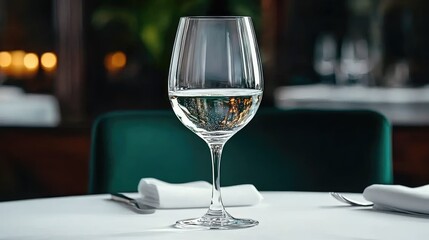 Elegant wine glass on a white table setting
