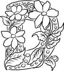 Floral alphabet letter A-Z hand drawn Illustration, Decorative botanical typography for coloring Pages and creative design.Set of flower alphabet.Line art and doodle for t-shirt.Elements with flower.