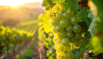 Sun-Kissed Grapes - A Vineyards Golden Harvest at Sunset.