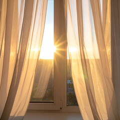 Sunlight Streaming Through Curtains - A Warm Morning Glow.