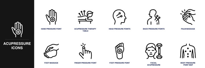 Fototapeta premium Acupressure Line Icon Set