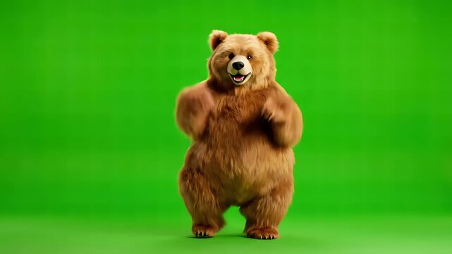A brown bear dancing on a green screen background. Perfect for presentations, educational materials, and marketing content.