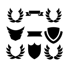 Fototapeta premium Laurel wreath, shield, wing, ribbon, and banners vector set. Laurel wreaths, shields, wings, ribbons illustration for awards, heraldry, logos, badges, and branding designs .