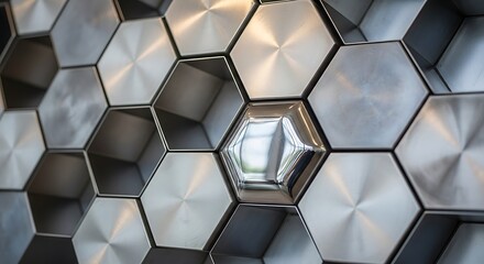 Abstract metal hexagon design pattern with light and shadow details