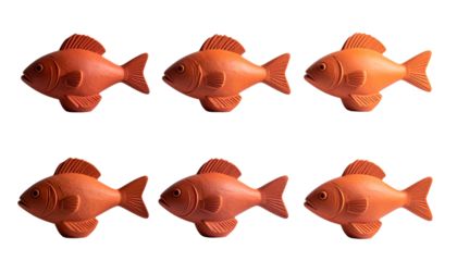 Symmetrical pattern of orange red fish on white background