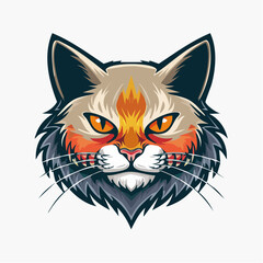 Fototapeta premium Cute cartoon vector illustration of a red feline head with a heart, featuring a funny domestic kitten portrait with big eyes and artistic animal design elements