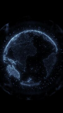 A rotating virtual blue globe, portrait orientation, suitable for editing video footage on mobile devices.