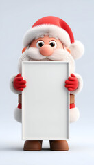 A festive cartoon Santa Claus holding a blank sign, perfect for holiday promotions or greeting cards.