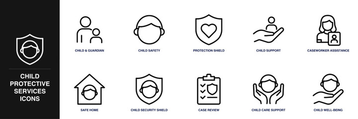 Child Protective Services Line Icon Set