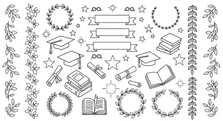Graduation academic icons and symbols.