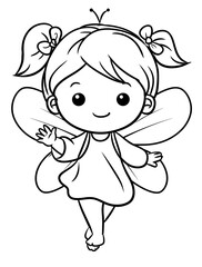 Obraz premium Cute fairy character with wings, perfect for children's illustrations and coloring books, conveying joy and magic.