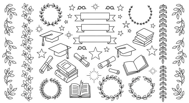 Graduation academic icons and symbols. - Powered by Adobe