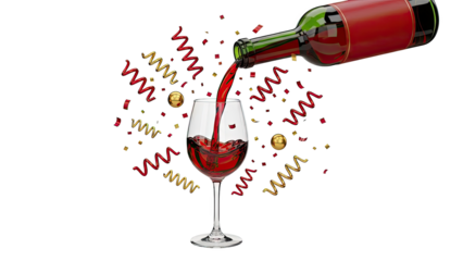 Wine Pouring into Glass with Confetti and Orbs